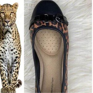 Leopard Print Ballet Flats With Patent Buckle Detail New With Tags